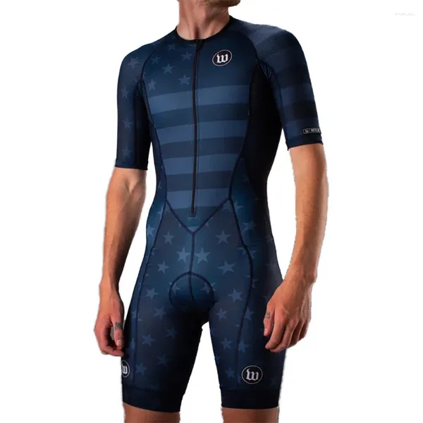 Ensembles de course Summer Men's Cyclisme Triathlon Body Jerseys Skinsuit à manches courtes One Piece Combinaison Vêtements de course Ropa Ciclismo