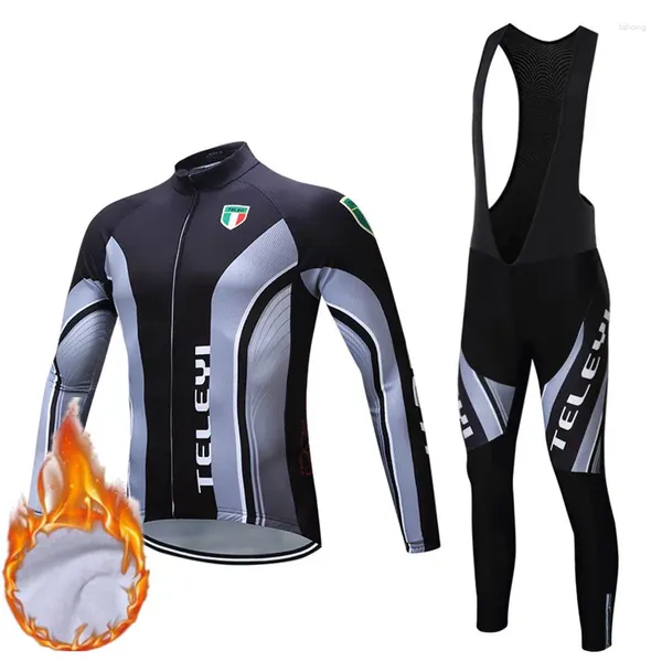 Sets de carreras Teleyi Team Cycling Jersey Set Men Winter Clothing ROPA Ciclismo Termal Fleece MTB Kit de desgaste de bicicleta