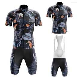 Ensembles de course Style forêt tropicale été maillot de cyclisme ensemble Ciclismo Masculino bavoir court Gel coussin respirant Maillot Hombre