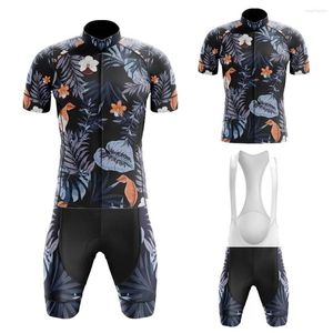 Conjuntos de carreras de estilo de la selva tropical, conjunto de Jersey de Ciclismo de verano, babero corto de Gel transpirable, Maillot para Hombre