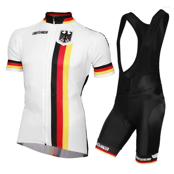 Juego de carreras Jersey White Cycling Set Alemania Men Pro Team Summer Bike Wear Bib Shorts Hombre