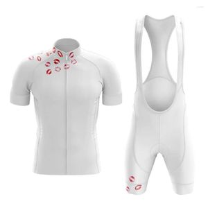 Ensembles de course Blanc Hombre Rouge à lèvres Maillot de cyclisme Ensemble Masculino Kit VTT pour homme