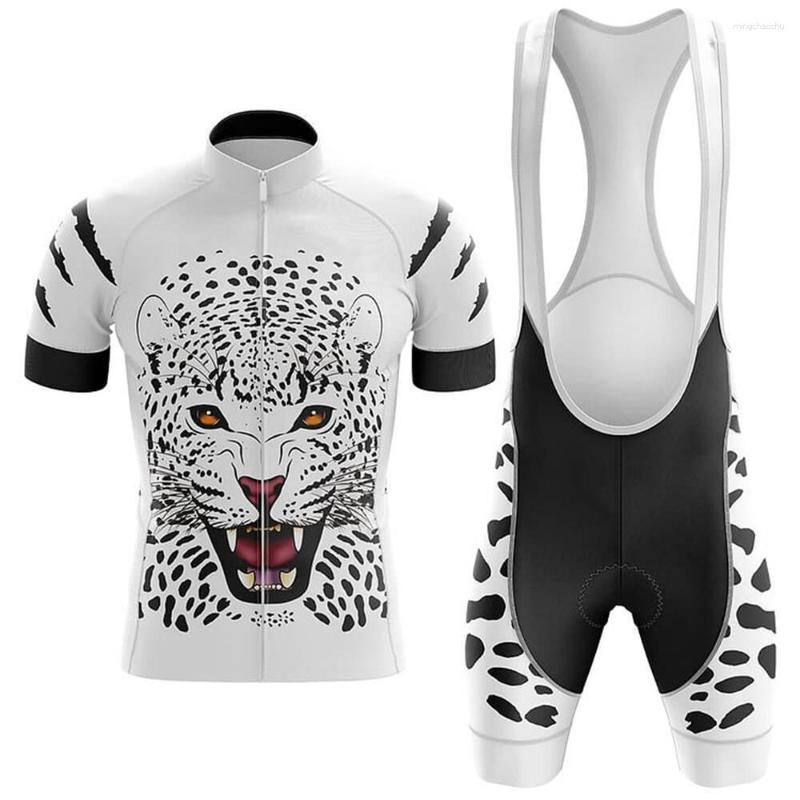 Conjunto de corridas para ciclismo de leopardo branco conjunto de berros de bicicleta camisa de bicicleta de bicicleta de manga curta Ciclo de roupas de manga curta