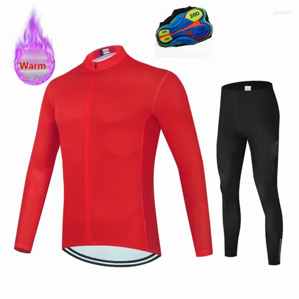 Ensembles de course Vêtements de cyclisme d'hiver Homme Maillot à manches longues Ensemble thermique Polaire Vêtements de route Costume pour hommes Sport Équitation Vélo VTT