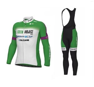 Ensembles de course WINTER FLEECE THERMAL 2023 GREEN PROJECT BARDIANI CSF FAIZANE Team Cycling Jersey Long Sleeve Bicycle Clothing With Bib PANTS