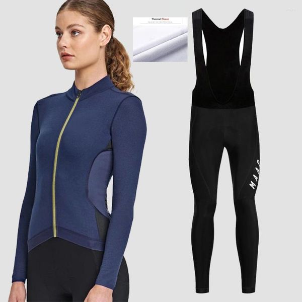 Ensembles de course hiver ensemble polaire thermique vêtements de cyclisme femmes maillot costume Sport équitation vélo vtt vêtements bavoir pantalon chaud Ropa Ciclismo