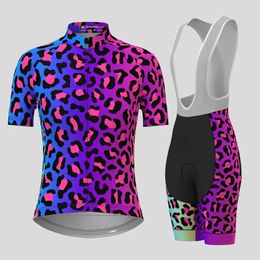 Ensembles de course vêtements de cyclisme pour femmes dégradé imprimé léopard ensemble de maillot d'été femmes respirant manches courtes vêtements de VTT