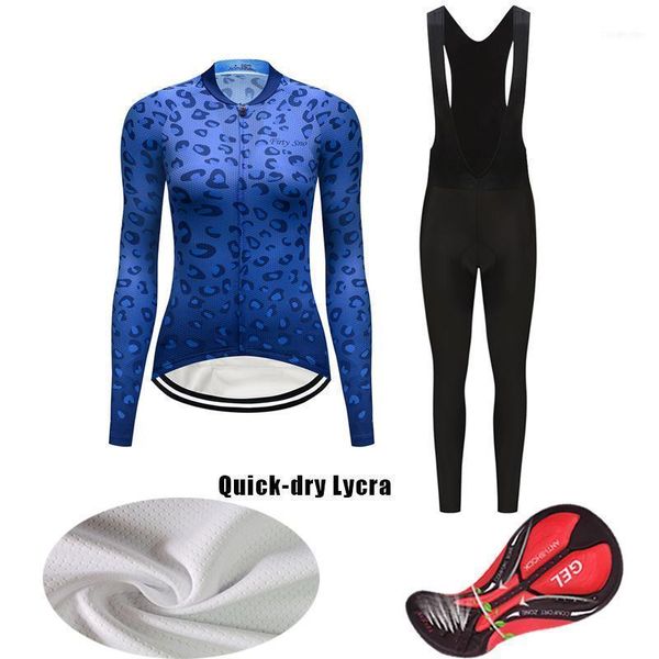 Conjuntos de carreras Mujeres Lycra Manga larga Fall Road Bike Jersey Set BIB Kit 2022 Ropa de ciclismo MTB Traje Mujer Bicicleta Ropa Vestido Skinsuit