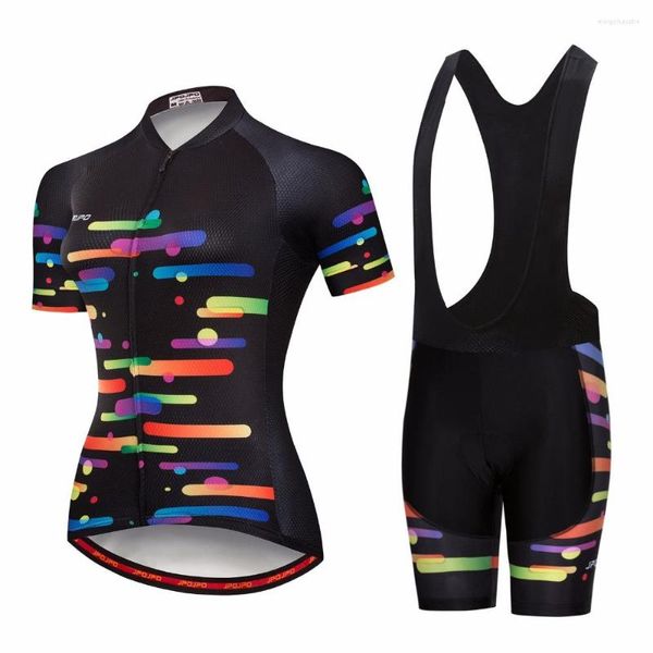 Racing Sets Womens Pro Cycling Jersey Ciclismo Short Sleeve Bike Clothing Black Sport Jerseys Set