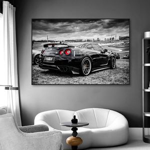 Racing Sportwagen Canvas Poster Nissan GTR Supercar Muurschildering Moderne Auto's Art Pictures voor Woonkamer Home Decor Geen Frame