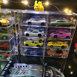 Racks 1:64 modèle de voiture boîte de rangement de jouets marionnette à main poupée bijoux support de rangement Transparent acrylique anti-poussière petite vitrine de voiture