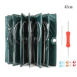 Bastidores 11 tamaños Kit de agujas de tejer circulares de acero inoxidable Juego de agujas de coser para manualidades de tejido de hilo con bolsa de 43/65/80/100 cm de longitud