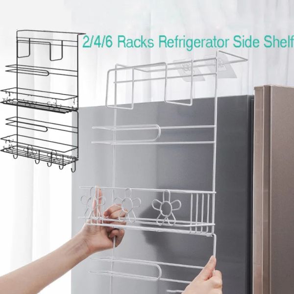 Racks 2/4/6 étagères pour réfrigérateur, étagère latérale, étagère murale suspendue, rangement latéral pour réfrigérateur, organisateur d'épices, porte-serviettes en papier, rangement de cuisine
