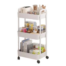 Racks 3tier en plastique Rolling Chariot Facile à installer Chariot d'utilité noir / blanc pour collations Livres à corser