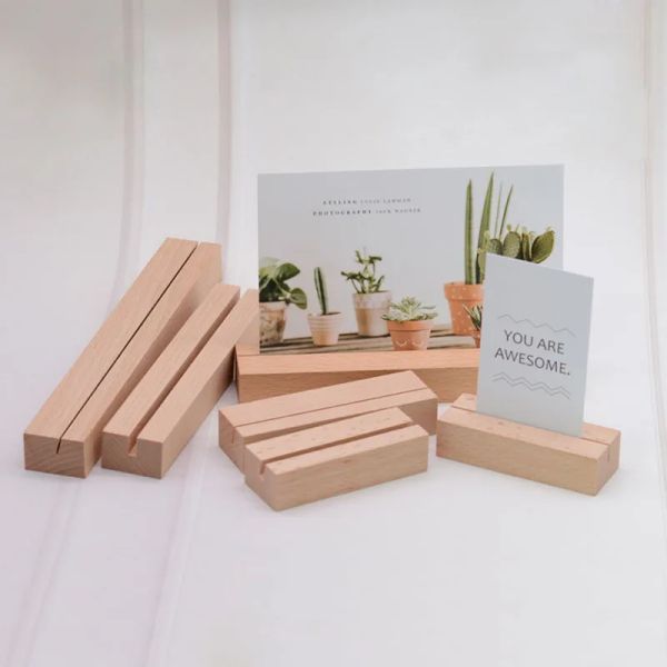 Estanterías 5pcs BAECH CARDA DE CARRCA BASE DE MADERA CALENDARIO PRECIO PRECIO SEGURO MENSAJE MENSAJE CLIP Post -Post Photo Note Holder Logotipo Personalización