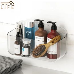 Étagères de salle de bains en plastique, étagère murale transparente, porte-articles de toilette, panier de vidange, hygiène environnementale, organisateur de rangement domestique