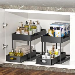 Étagères de salle de bain sous l'évier, support de rangement télescopique à 2 niveaux pour armoire à détergent et shampoing, pour étagère à tiroirs pour épices de cuisine