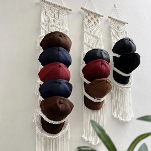 RACKS BOHO HANDWOVEN MACRAME TAPSTRY Decoratie Wall Hanging Hat Storage Hat Rack katoentouw Caps Holder Organisator Display