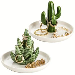 Supports mignon en céramique Cactus bijoux organisateur plateau blanc décoratif anneaux boucles d'oreilles support bibelot présentoir anniversaire mariage cadeau