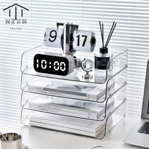 Racks Desktop Transparent File Storage Box Organizer Organizer Box Plateau de bureau Stora Organisateur Boîte de rangement de l'organisateur multi-couche empilable