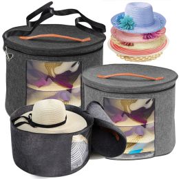 Rekken opvouwbare hoedbox vilt stapelbare ronde pop -up container hoed opbergtas met raam mannen en vrouwen reismuts doos speelgoedorganisator
