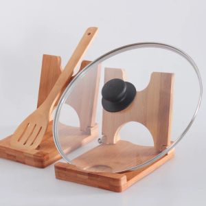 Racks Pliant Bamboo Pot Lid Rack Board Board Board Rangement Clip Clip de la cuillère Pliant Stand de cuisine en bois pliable