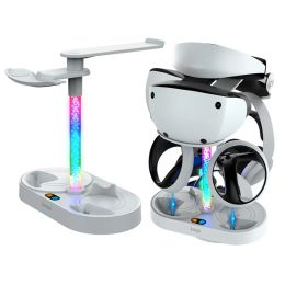 Los bastidores para PS VR2 Absorción magnética Rainbow Charging Stand Many con colorida luz RGB pueden almacenar gafas auriculares VR2 Cargador