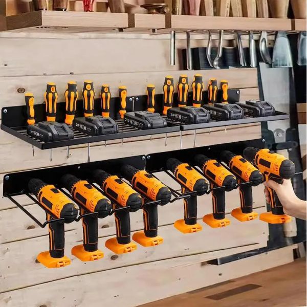 Estantes organizador de herramientas eléctricas manuales, estante de montaje en pared para taller, garaje, estante para herramientas móvil, soporte para herramientas de taladro eléctrico de alta resistencia