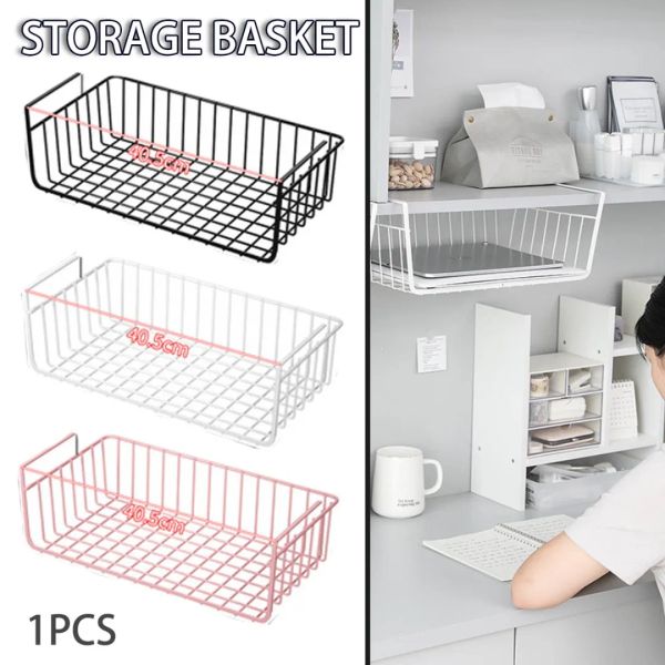 Racks Accueil Cuisine Suspendu Maille Panier Suspendu Sous Étagère De Rangement Fer Armoire Placard Bureau Fil Bibliothèque Étagère Bloc Rack Organisateur