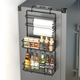 Racks Kitchen Refrigerator Side Shelf, Spice Storage Rack, Spage Sauvegarne Tube de papier de cuisine / film Cling Rangement de rangement 3/4 couches Rangement
