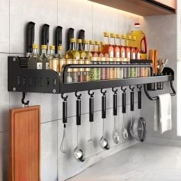 Étagère de rangement de cuisine, étagère murale à épices, espace en aluminium multifonctionnel sans poinçon, organisateur de cuisine