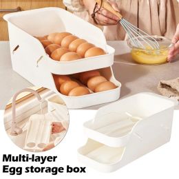 Porte-œufs de grande capacité pour réfrigérateur, Type à roulement automatique, boîte de rangement d'œufs frais, conteneur organisateur en plastique empilable