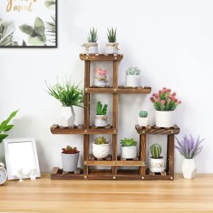 Supports pour plantes à plusieurs niveaux, 6 niveaux en bois de pin, Pots succulents, présentoir pour balcon, étagère pour fleurs en pot, intérieur et extérieur