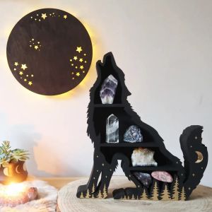 Rekken Nieuwe Wolf Houten Kristallen Display Plank Houten Plank Hart Zwarte Kat Ontwerp Voor Woonkamer Eetkamer Bed Opslag Thuis Muur Decor