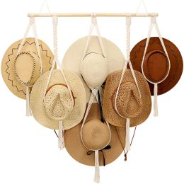 Rekken Scandinavische stijl Boho Katoen Hangende Caps Houder Organizer Display Hoed Sjaal Organizer Rack Macrame Tapestry Hoedhanger Muuropslag