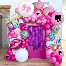 Bastidores Tema de princesa rosa Globo Guirnalda Kit de arco Disco de aluminio Globos 4d Decoración de boda nupcial Fiesta de cumpleaños para niñas Decoración de baby shower
