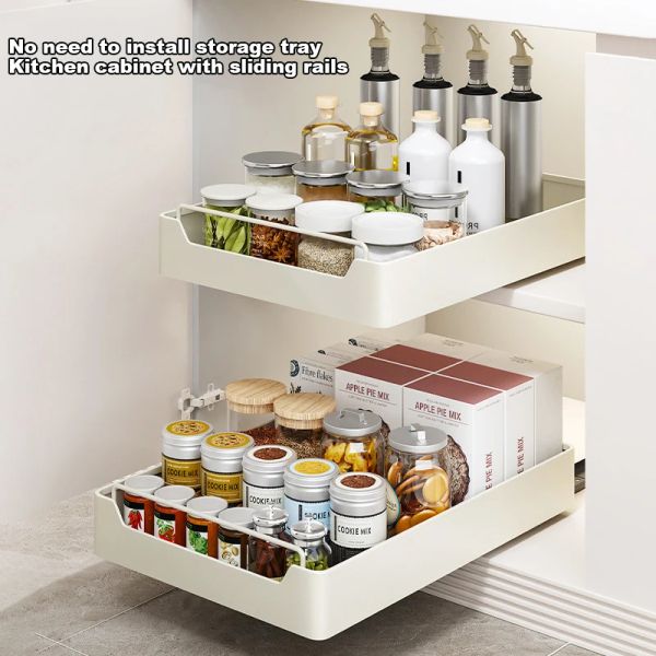 Estante de almacenaje para cocina extraíble con rieles deslizantes, sin instalación, caja de especias para cocina, organizador de gabinetes