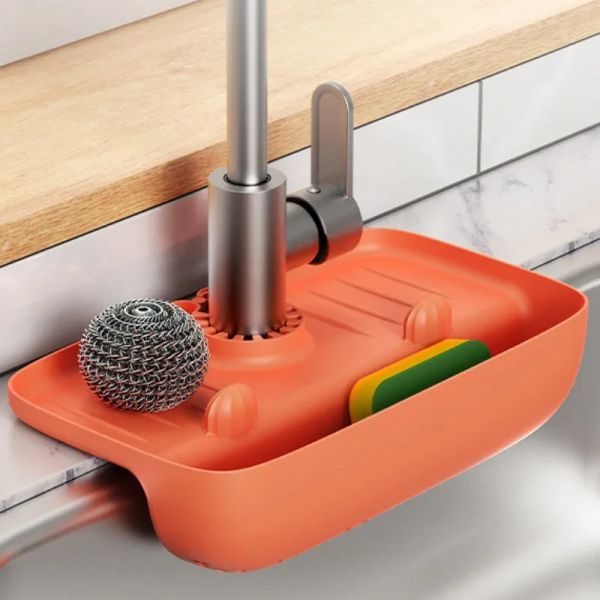 Supports Tapis en Silicone pour Robinet de Cuisine Évier Splash Drain Pad Robinet Splash Catcher Comptoir Protecteur pour Salle de Bain Savon Égouttoir Plateau