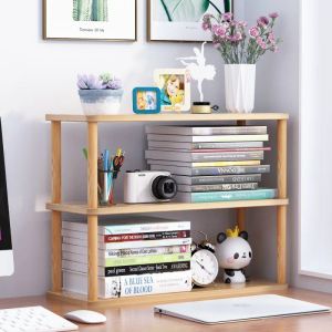 Racks étagères de rangement de bureau simples, petites étagères sur la table, stockage multistorey, poteau en bois massif de bureau, partitions, multifun