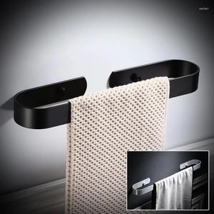 Rekken handdoekstaaf nagel gratis enkele badkamer hanger witte aluminium rail matte zwarte houder 30/40/50/60 cm