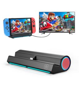 Racks TV Dock Station pour Nintendo Switch / Switch OLED, Portable TV Acticking Station Remplacement par Port LAN / Adaptateur 4K / Port TYPEC / USB