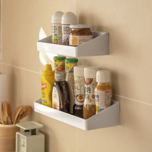 Racks Wall Mound Spice Rack Organisateur d'assaisonnement Hanging Spice Storage Stand Scoop Phelt Storage étagère avec plastique adhésif sans punch