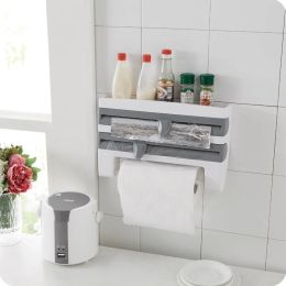 Rekken Wallmount papieren handdoekhouder Saus fles rek 4in1 klingfilm snijhouder mutifunctie keuken organisator keuken accessorie