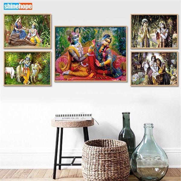 Radha Krishna Custom Canvas Art Home Decoration Tissu Mur Mur Princet Impression de soie Tissu 30x45cm40x60cm 220614