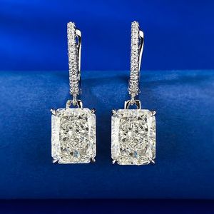 Stralingsgesneden Moissanite Diamond bengelen oorr 100% echt 925 sterling zilveren bruiloft druppel oorbellen voor vrouwen bruids sieraden cadeau