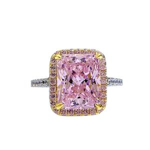 Radiant Cut Pink Diamond Ring 100% Real 925 sterling silver Party Wedding band Anneaux pour les femmes Bijoux de fiançailles de mariée Cadeau