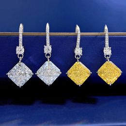 Boucles d'oreilles pendantes en diamant topaze coupe rayonnante 100% réel 925 en argent sterling fiançailles mariage boucles d'oreilles pour femmes bijoux cadeau