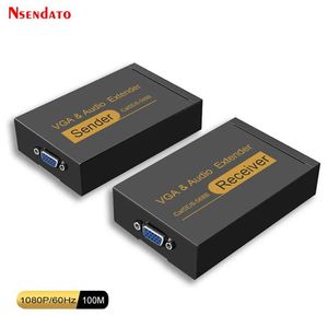 Radio 1080p VGA Extender Afzender Ontvanger 100 m met Audio Over Cat 5e/6 Rj45 Ethernet Adapter Eu Usa Plug voor Monitoren Projector Hdtv