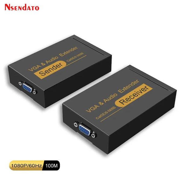 Radio 1080p Vga Extender Remitente Receptor 100m con Audio sobre Cat 5e/6 Rj45 Adaptador Ethernet Eu Usa Enchufe para Monitores Proyector HDTV