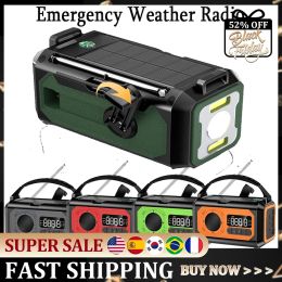 Radio 12000mah Météo Alerte Radio avec 2 panneaux solaires Solar Hand Crank Multifonction Radio Radio Power Power Bank for Outdoor Survival